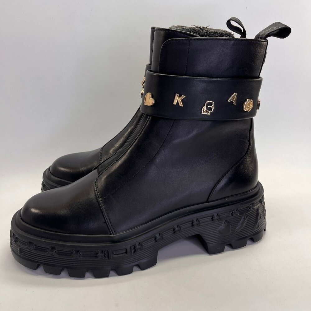 Karl Lagerfeld Latisha Boot Black Size 7.5 Womens Chunky Lug Sole Side Zip Style - Picture 2 of 16